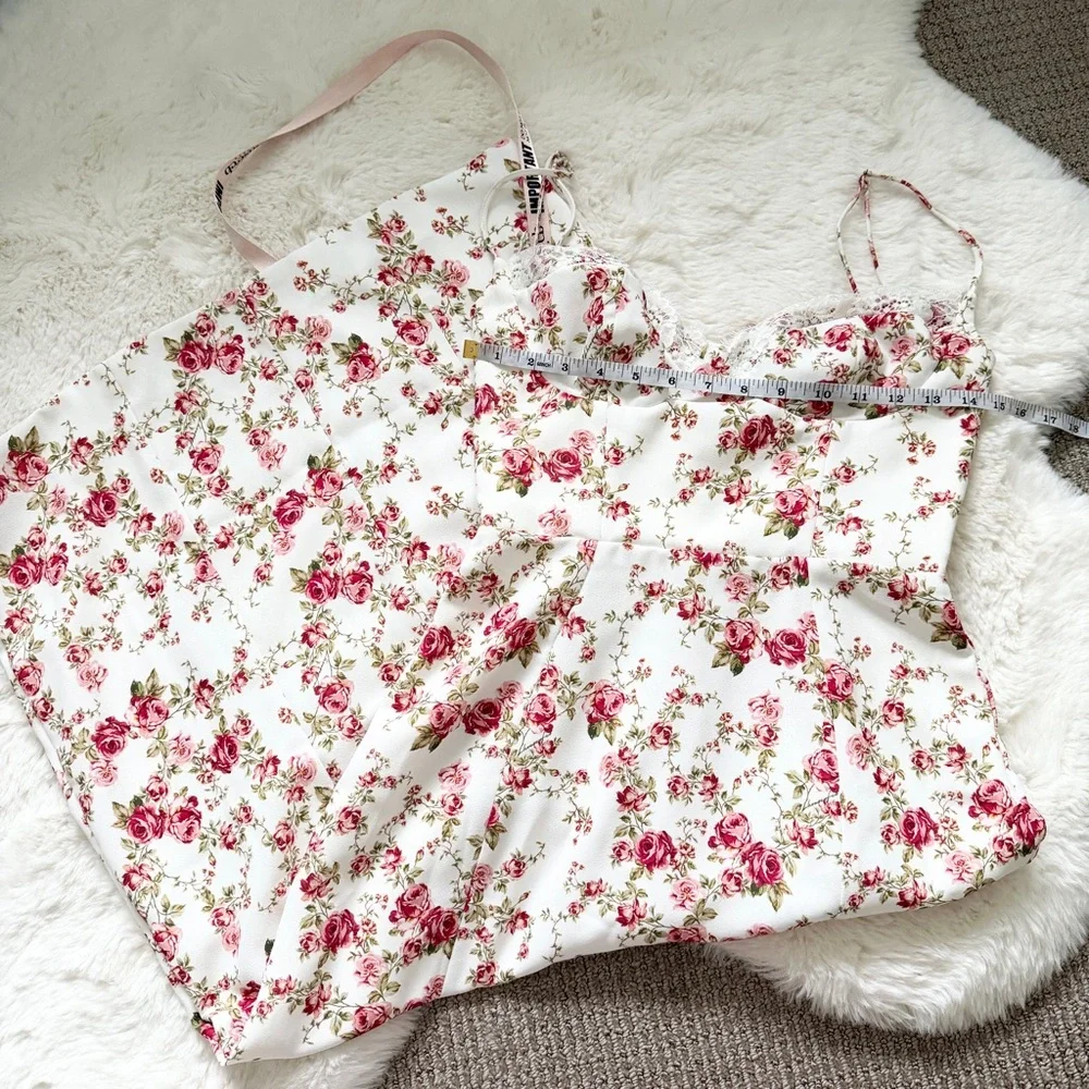 House of CB Corset Floral Lace Trim Midi Sundress S Plus Cup - Rose Print - Picture 4 of 6